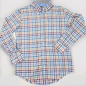 Izod Men's Long Sleeve Button Up Logo T-Shirt Blue Brown White Red Size Medium